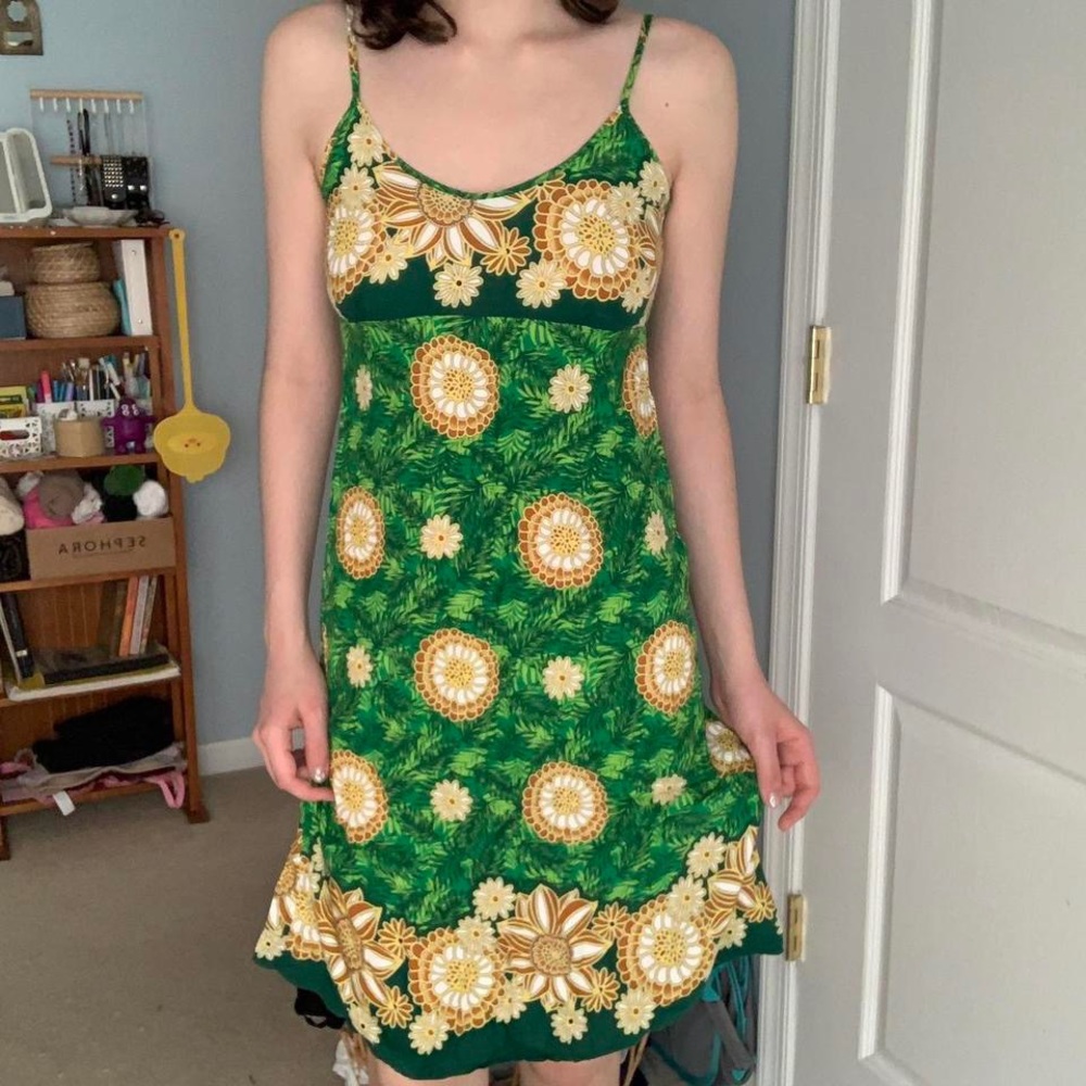 green & yellow tropical print midi dress by easy living